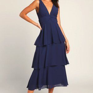 Lulu's Celebration Time Navy Blue Sleeveless Tiered Midi Dress
